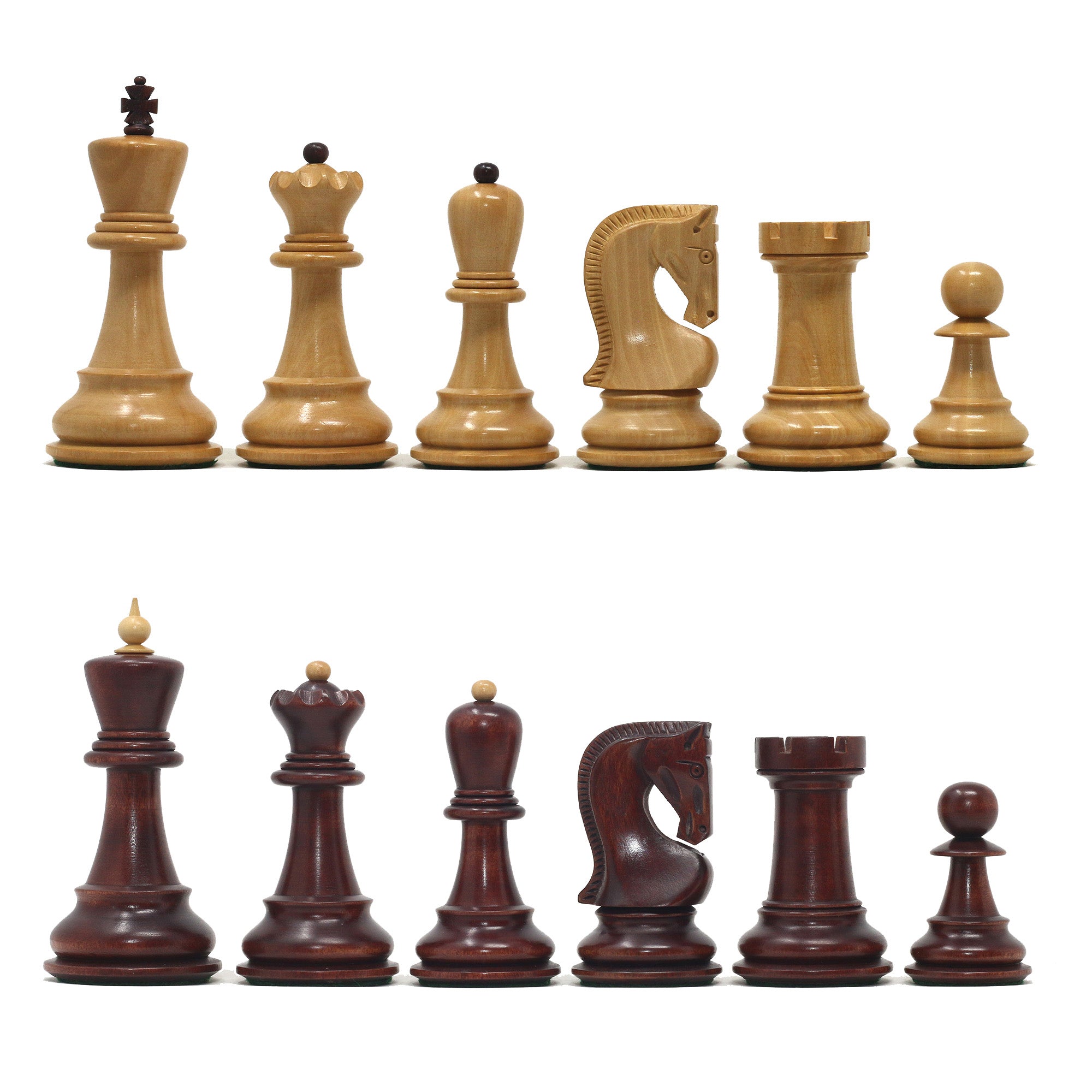 Zagreb '59 Series 3.75" Luxury Chessmen in Natural Boxwood & Mahogany Gilded