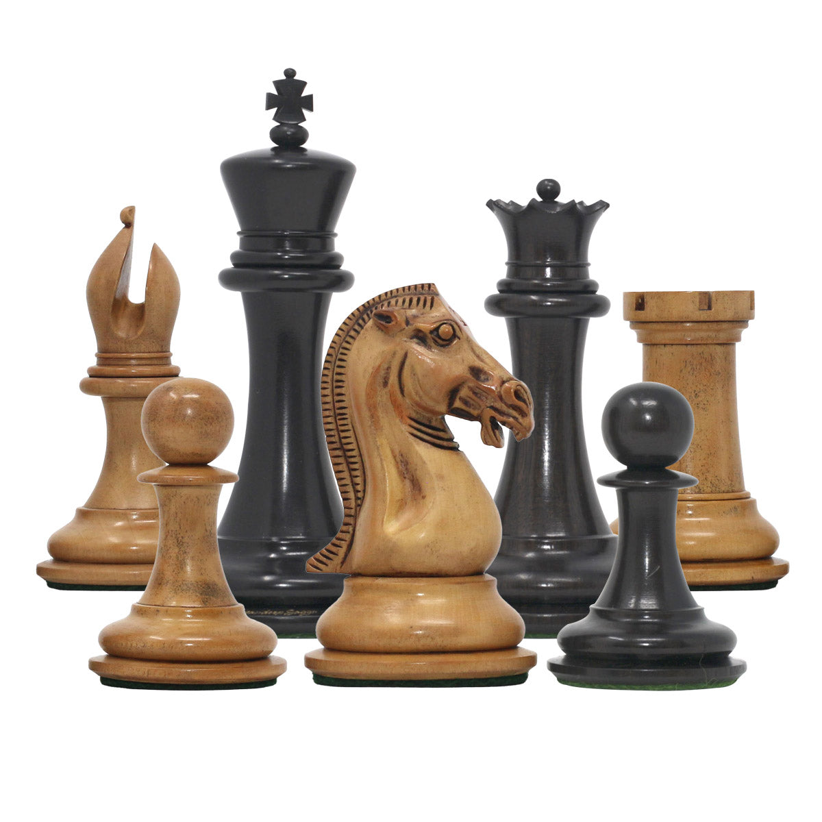 Chariot of Selene Series 4.4" Luxury Staunton Chessmen in Distressed Boxwood and Ebony Wood