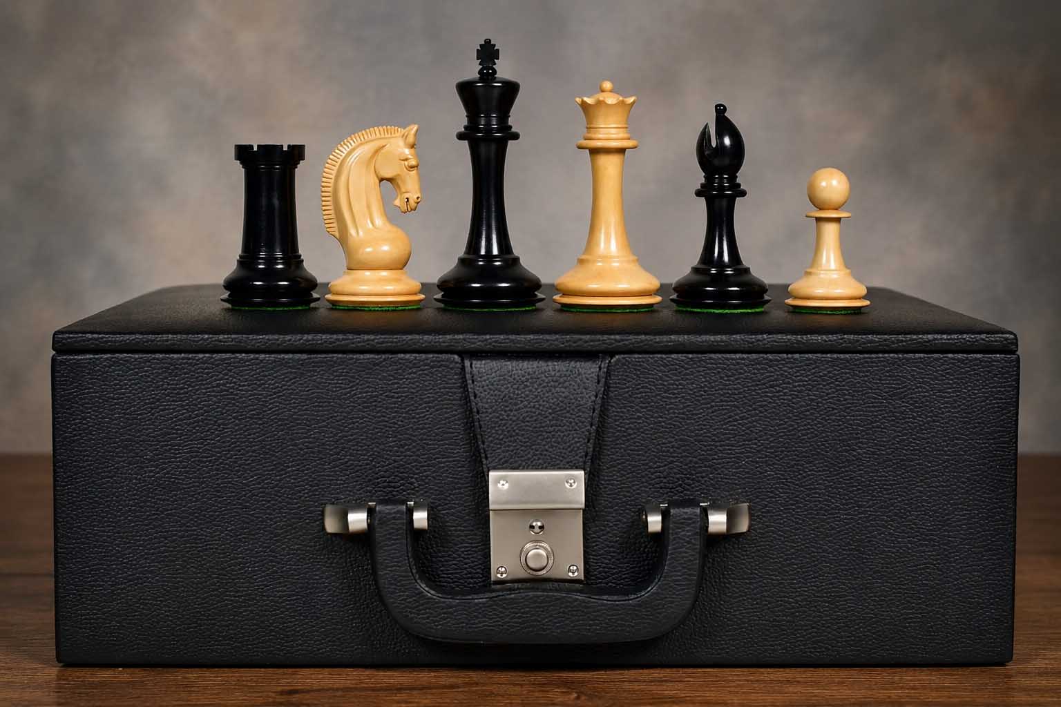 CB Red Rum Luxury Chess Pieces in Ebony/Boxwood with Box - 4.4" King