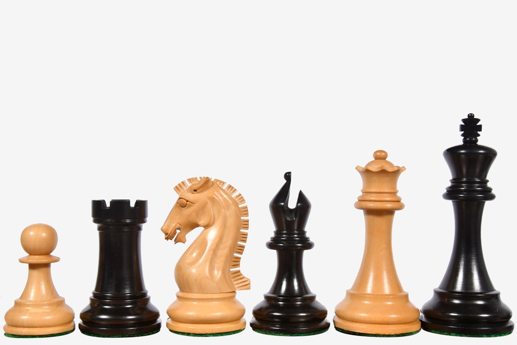 Craftsman Knight Staunton Chess Pieces in Ebonized Wood & Boxwood - 3.9" King