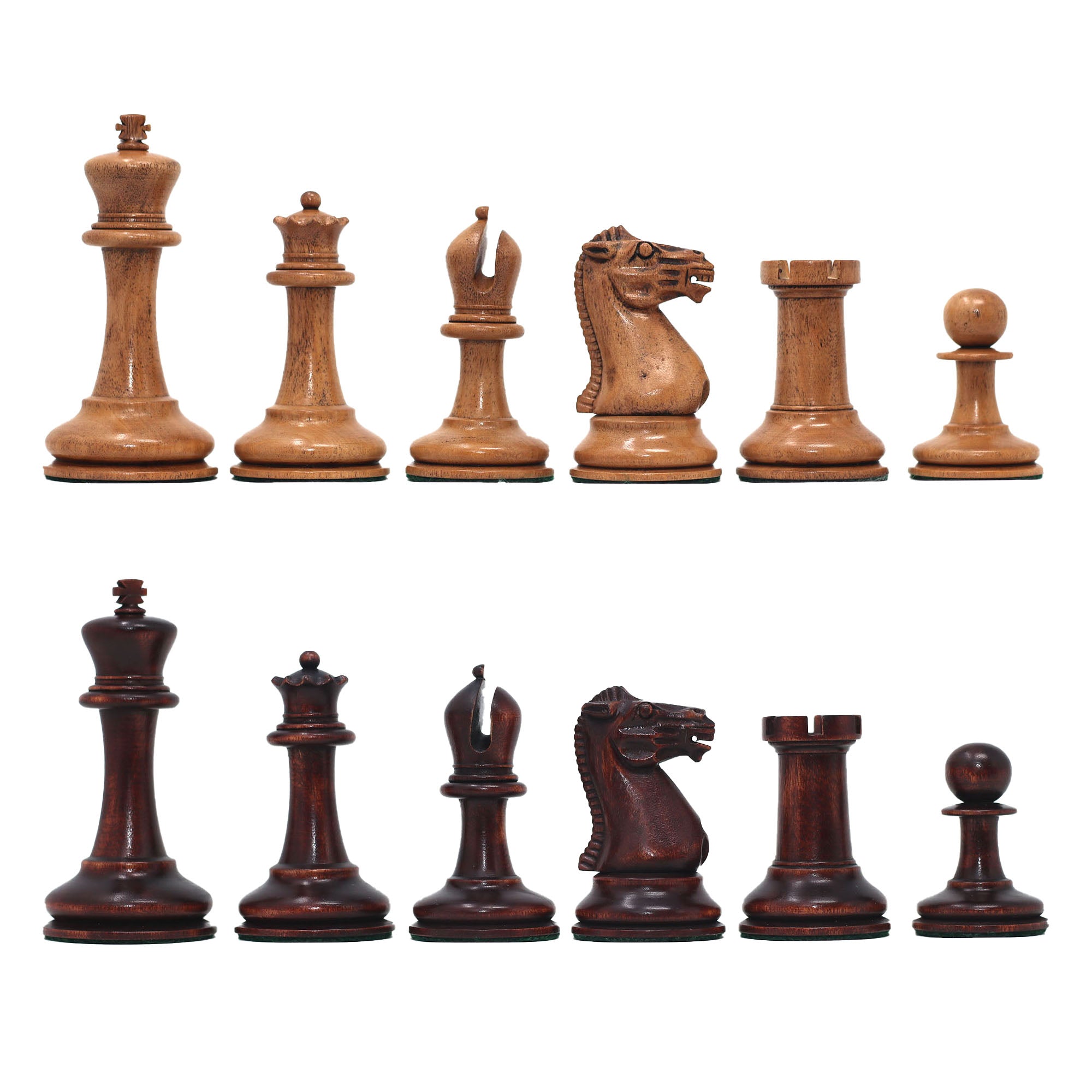 Walter Grimshaw 1854 Reproduced Staunton 3.25" Distressed/Mahogany Stained Boxwood Chessmen