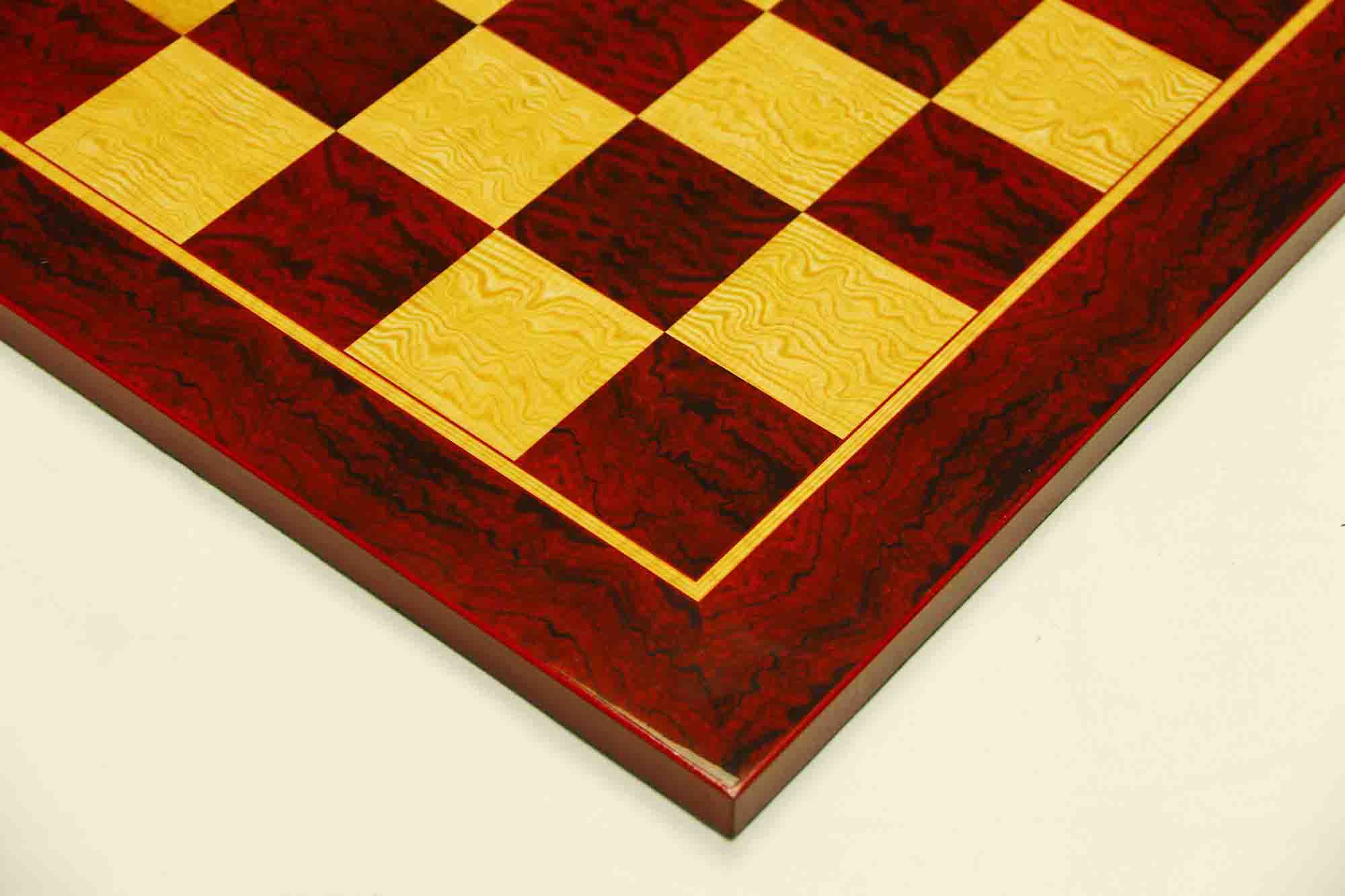 Chess Board square size 2.5" X 2.5" in Burl Padouk and Burl Maple Wood Look for 4.25" to 4.5" Chess Set