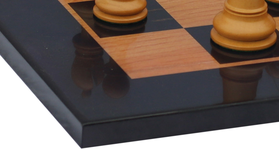 Antique Look in Matt Finish Printed Chess Board with Square size 2.25" X 2.25" Square size in antiqued Box wood and Ebony wood Look